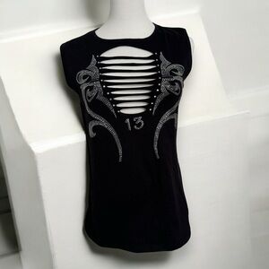 Vintage Vance bikercore cut out bling y2k tee goth punk XL